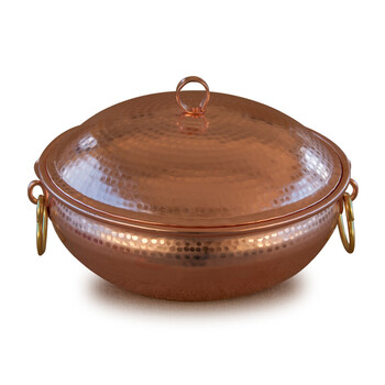 铜盆紫铜火锅清汤锅铜涮锅燃气灶铜锅手工铜带盖汤锅 小底24口径 适合