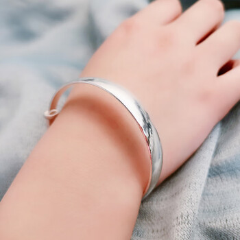 kzd恋银手镯女999足银镯子实心光面时尚个性经曲推拉百搭银足银 光面