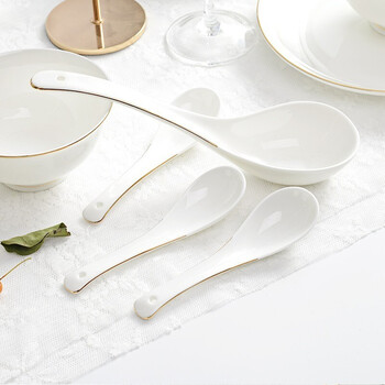 景奇 景德镇陶瓷家用小勺精致简约中式调羹小汤匙 金如意小勺6个装