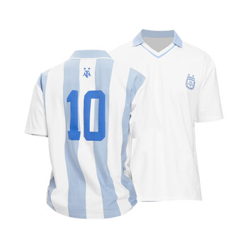 聚星动力阿根廷国家队新款蓝白拼接短袖梅西印号复古球衣t恤夏10号印