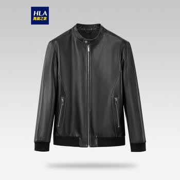 hla海澜之家夹克男2021秋季顺滑拉链门襟柔软皮外套hwjpj3d006a黑色