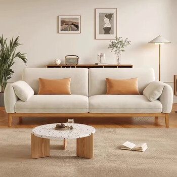 简语明月定制日式原木风沙发简约现代小户型客厅布艺沙发奶油风猫爪布