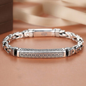 mplve银手镯男士复古龙骨平安纹链子首饰简约时尚饰品男生日礼物龙骨