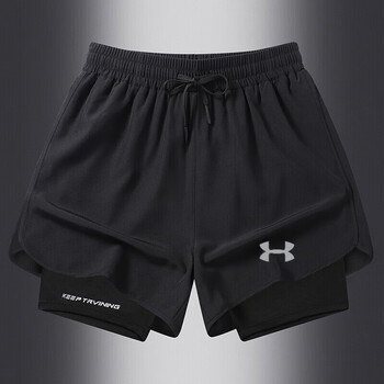 焱蜀冰丝运动短裤男跑步三分裤马拉松速干薄款透气内衬假两黑色s建议