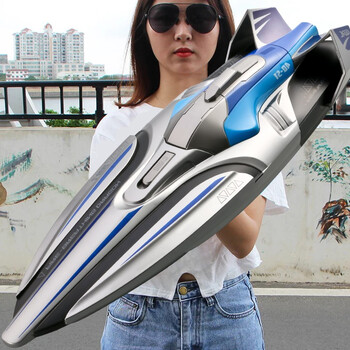 星域传奇高速快艇2.4G无线遥控船游艇水上沙滩儿童玩具男孩生日礼物男生 35CM【双桨遥控船】银蓝双电