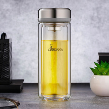 希诺(heenoor)双层玻璃杯隔热加厚男士水杯耐热防烫带盖泡茶杯子xn