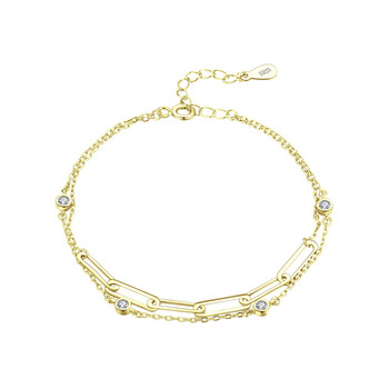 s925银手链女韩版轻奢百搭微镶钻双层链式ins网红气质简约手饰品 金色