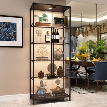 玻璃酒柜 家用 原创轻奢金属钢化玻璃酒柜家用客厅展示柜办公室陈列柜