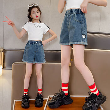 小憨鹿女童牛仔短裤夏装裤子洋气儿童大童韩版百搭童装女孩夏季薄款