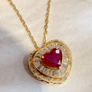 七夕节礼物eastersrosg18k金鸽血色心形红宝石项链送老婆送女友鸽血色
