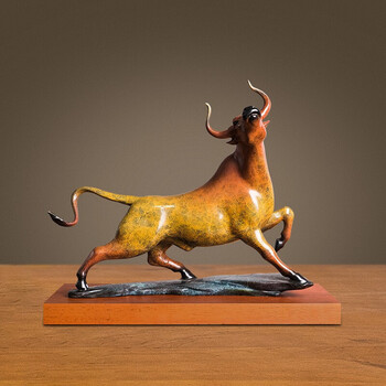 opdamyi黄铜牛摆件牛转乾坤工艺品家居装饰办公室铜器铜雕牛转乾坤b款