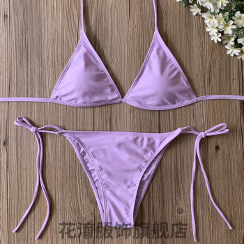 三点式泳衣欧美游泳衣女性感三角比基尼小胸绑带三点式酒红黑咖色