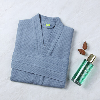 丽尔女长款纯棉吸水速干夏款浴袍男全棉春秋酒店情侣款睡袍浴衣 蓝色