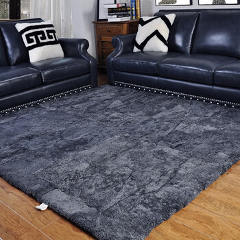 羊毛地毯客厅茶几地毯 卧室床边北欧地毯满铺拼接地毯家用 蓝灰色