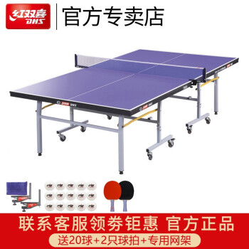 红双喜乒乓球桌室内标准可折叠带轮移动T2023兵乓球案子家用乒乓球台 T2023球台一副+20球+2只拍+网架