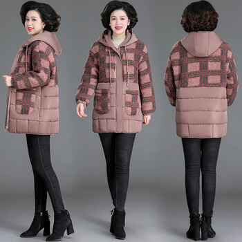 雅鹿中老年羽绒服女岁妈妈冬装棉衣中年女加厚羊羔绒外套中长款9923