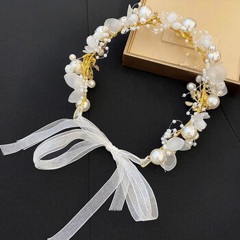 abdt森系仙美花环儿童头饰皇冠发箍公主花童女孩配饰感飘带头箍女珍珠