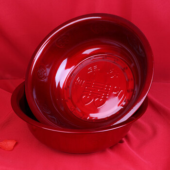 陪嫁新娘嫁妆红色盆子家用洗漱脸盆一对婚庆用品搪瓷红盆百年好合一对
