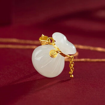 周大福同款999福袋金镶玉吊坠福字和田玉钱袋白玉可爱女项链 福袋