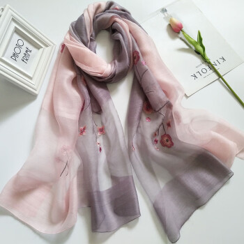 【京东双节折扣价】春秋新款丝绸绣花丝巾女长款百搭围巾秋冬薄款纱巾