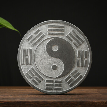 石雕青石太极八卦盘八卦图风水阴阳镜石头摆件 圆形太极八卦10厘米