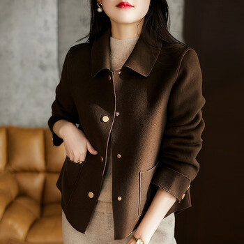 mdug素订棉麻女装素素短外套2023年春季新款春秋上衣小个子时尚女士咖