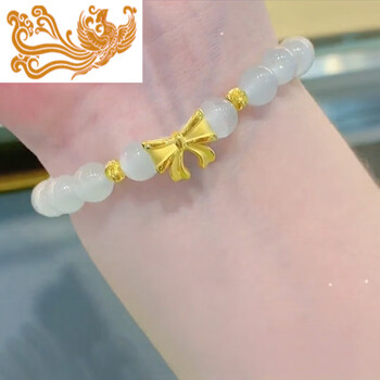 晴夫人老凤凰黄金手链女999足金在逃公主蝴蝶结和田玉珠手串生日礼物