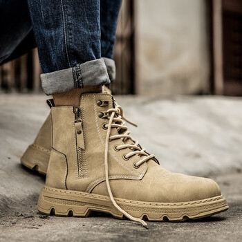 履旗秋季高帮马丁靴男工作上班潮流工装靴子男英伦风百搭劳保大黄