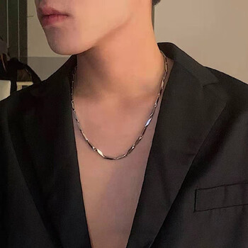 桐汝壁项链男潮个性日韩简约钛钢链子银色菱形竹叶链