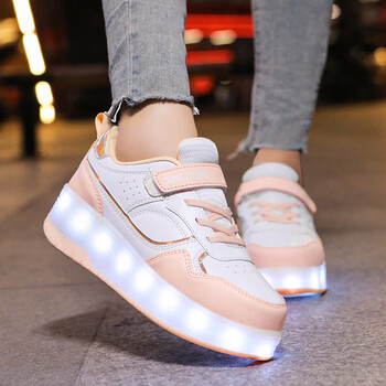 素畔笙小女孩鞋子912岁暴走鞋秋冬款男童双轮轱辘女童运动滑轮可走路