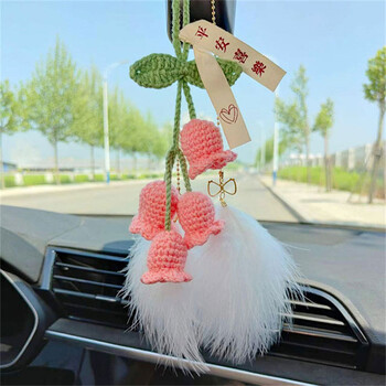 汽车挂件手工毛线绳编织铃兰车内吊坠网红车载后视镜挂饰创意车饰女神
