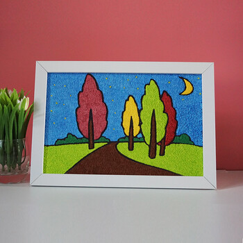 纸浆画风景纸浆画材料包diy手工城堡小学生填色卡通创意立体作品小树