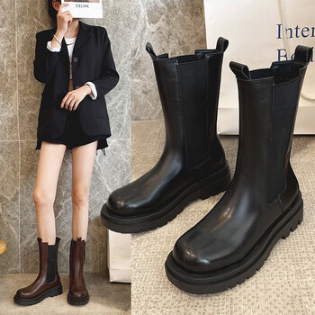 靴女新款英伦风学生机车ins潮百搭系带单靴女潮靴子女切尔西烟筒靴