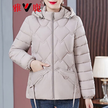 雅鹿中老年羽绒服女2023新款加厚连帽女装棉衣短款棉袄外套深红色xl80