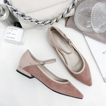 单鞋女2019新款平底鞋女百搭淑女尖头平跟一字扣带浅口网红女款鞋