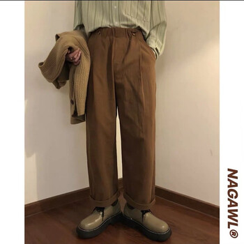 长裤男秋季新款咖色宽松高腰阔腿裤潮牌日系复古直筒工装裤男 棕色 m