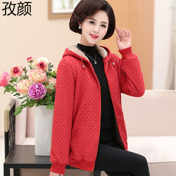 老年女装外套秋季短款40-50岁中年人衣服新款连帽卫衣母亲衣服 铁锈红