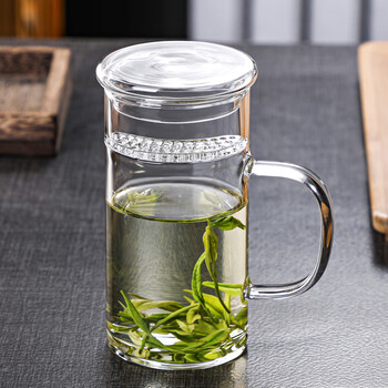 鑫韵家梦端辰喝茶杯月牙杯玻璃水杯大容量茶水分离过滤泡茶杯子带把