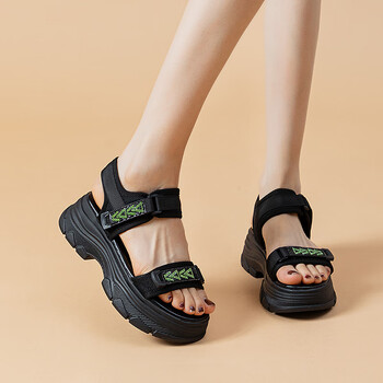 圆头厚底魔术贴女罗马松糕鞋ins休闲凉鞋舒适久站不累显瘦显高绿色35