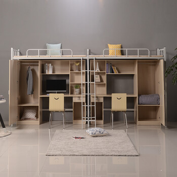 大学生宿舍床公寓上床下桌组合铁艺员工成人带衣柜书桌一体高架床双人