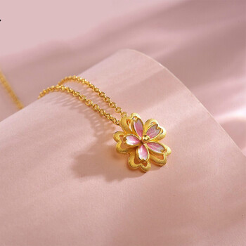 晚仪珠宝时樱之语足金黄金烤漆粉色樱花锁骨项链送礼女工费200约42