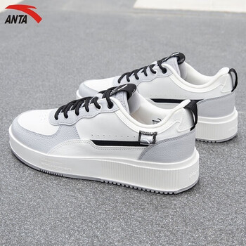 安踏男鞋子休闲鞋板鞋秋季新款皮面防泼水减震运动鞋耐磨防滑象牙白