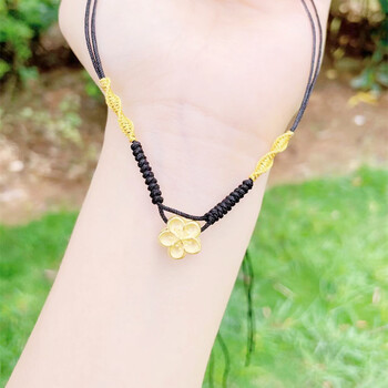 展铂 生日礼物黄金项链女铃兰花吊坠原创手工编织绳足金情人节礼物送