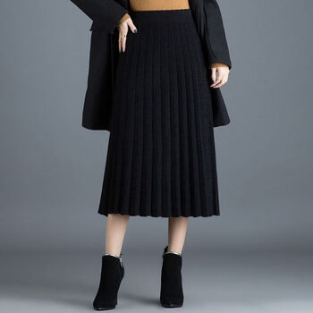 识刻配靴半身裙女秋冬季高腰显瘦中长款半截裙针织毛线字子百褶保暖