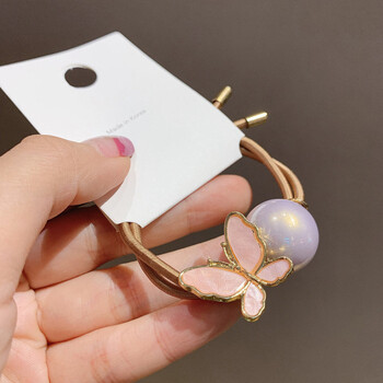 韩国东大门蝴蝶球球闪发圈女扎头发头绳女生皮筋发绳粉色蝴蝶