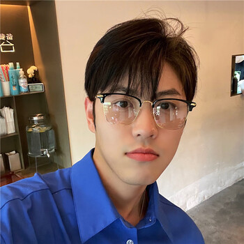 【现货速发】理工男半框眼镜韩版潮眉线黑银斯文半框理工男眼镜大脸