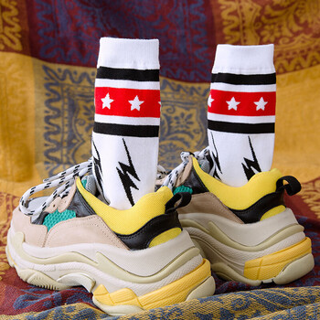 运动中文嘻哈玩世不恭中筒棉袜 男女蓝色紫色滑板长袜