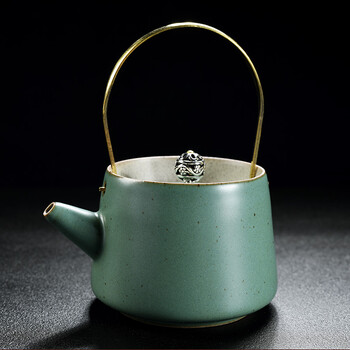 青色陶瓷提梁壶复古日式家用温茶煮茶壶功夫茶具陶土泡茶器 青色-提梁