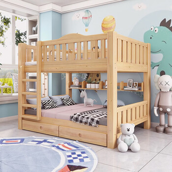 泽慕 上下床全实木两层子母床双人高低床上下铺儿童床 原木直梯上下