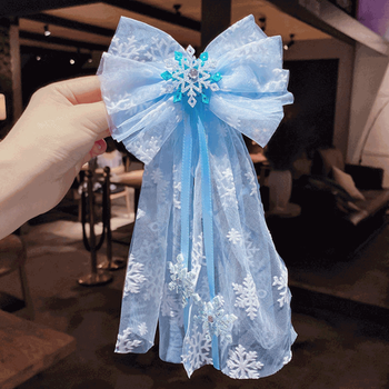 蓝色冰雪蕾丝头箍可爱公主皇冠头饰蝴蝶结亮钻珍珠发饰蓝色雪花网纱